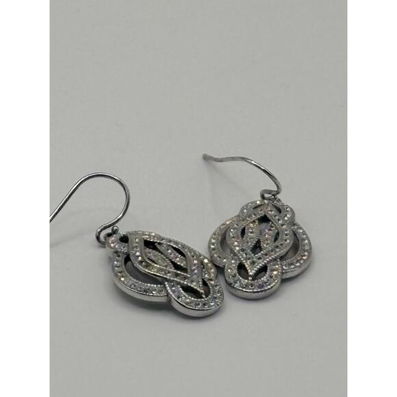 Sterling Silver CZ Fancy Flower Dangle Earrings 6.9g - Picture 6 of 15